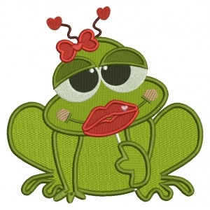 Lady Frog With a Huge Smile Filled Machine Embroidery Digitized Design Pattern